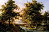 Mountainous Canvas Paintings - A Mountainous Woodland With The Kurhaus, Cleves, In The Distance